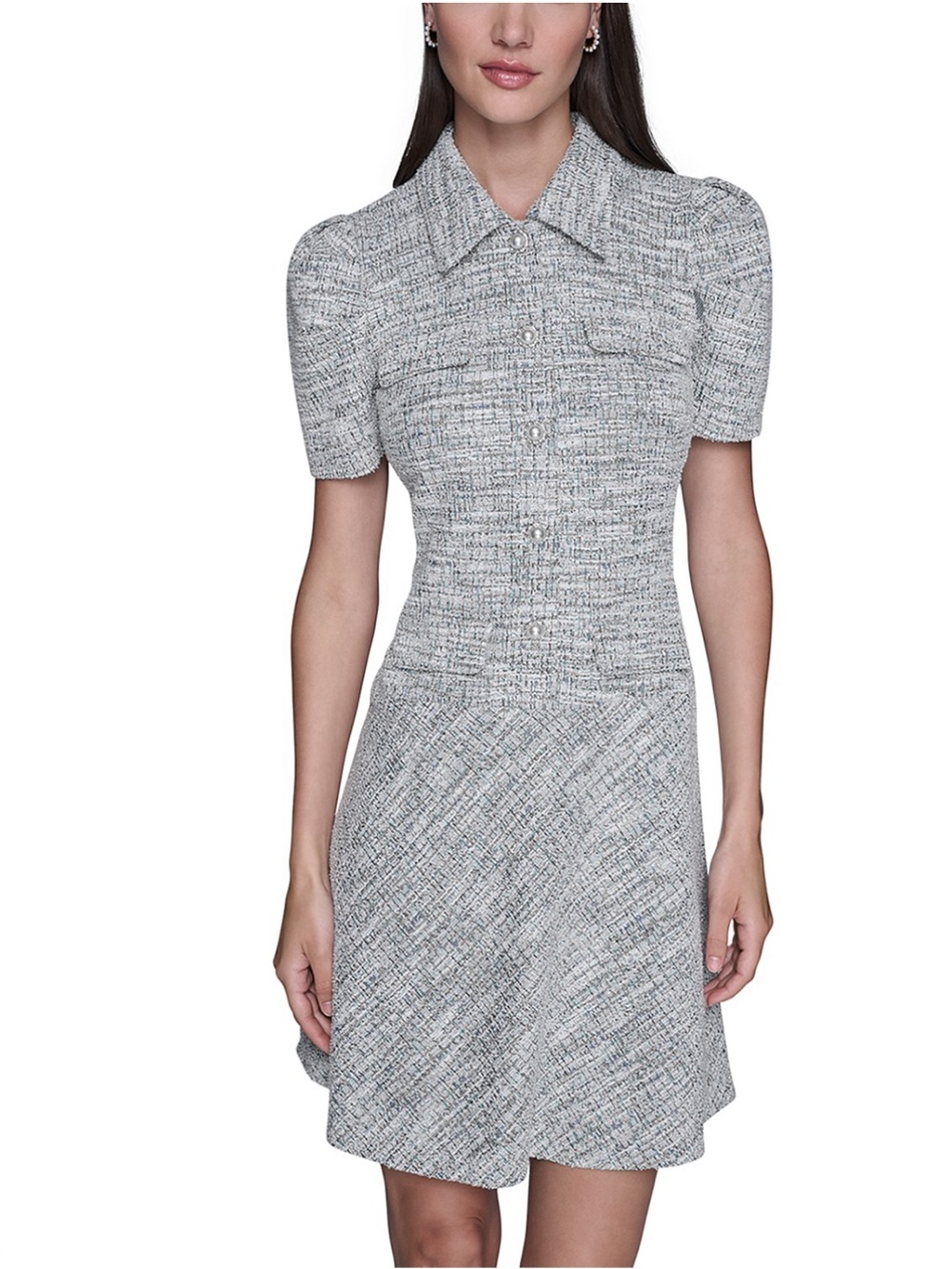 Karl Lagerfeld Paris Tweed Knit A-Line Dress in Ocean/Blue Multi Size 10